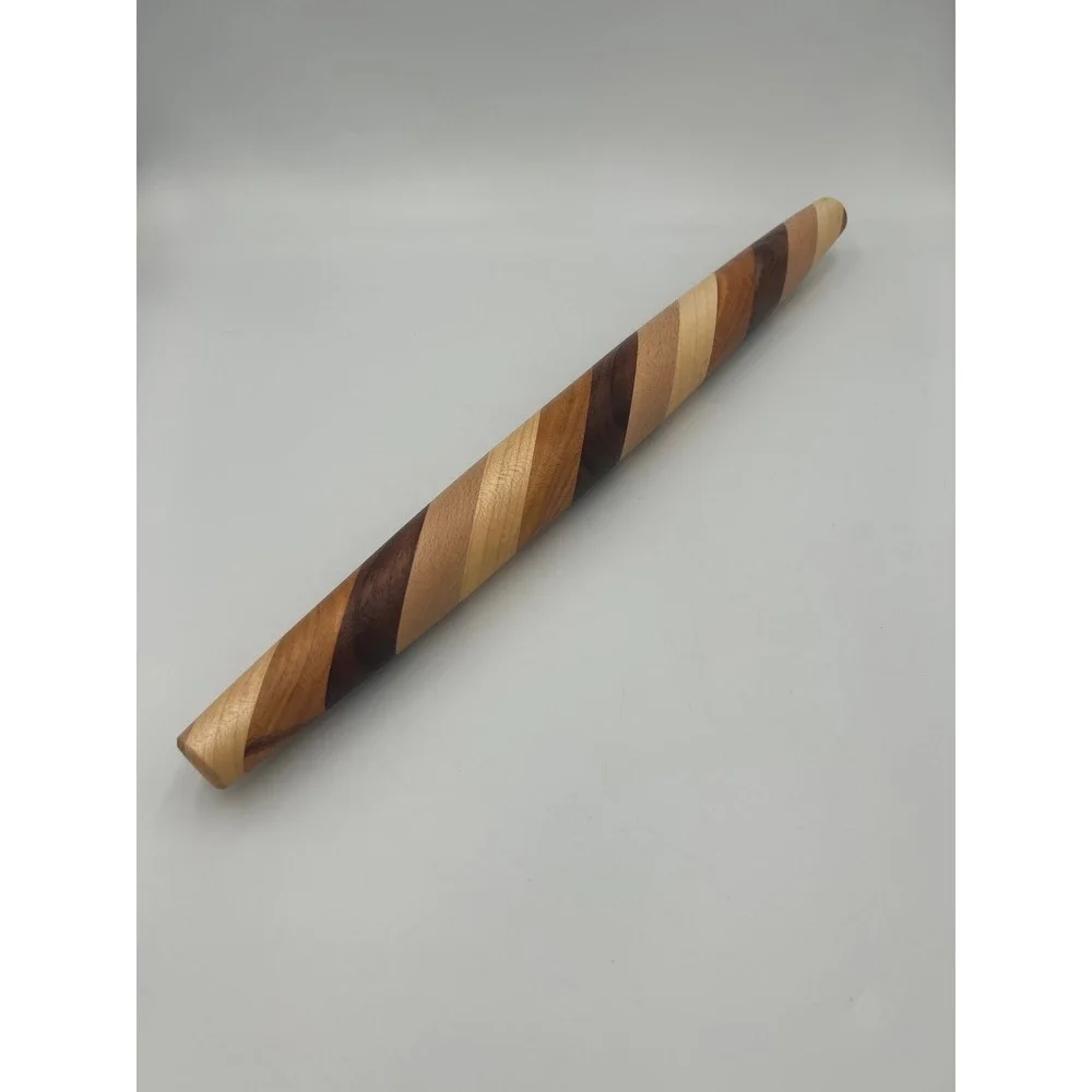 Handmade Amish Rolling Pin Mixed Hardwood French Tapered Striped Wood Pastry